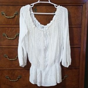Boston Proper white boho fringe blouse